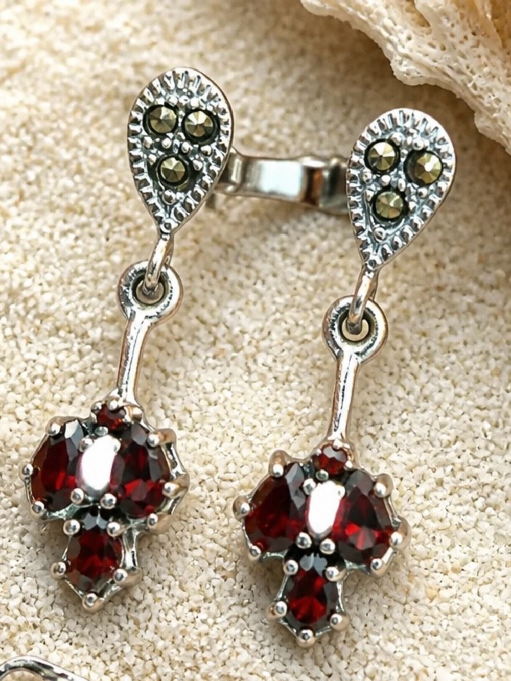 NEW! Garnet & Marcasite Earrings